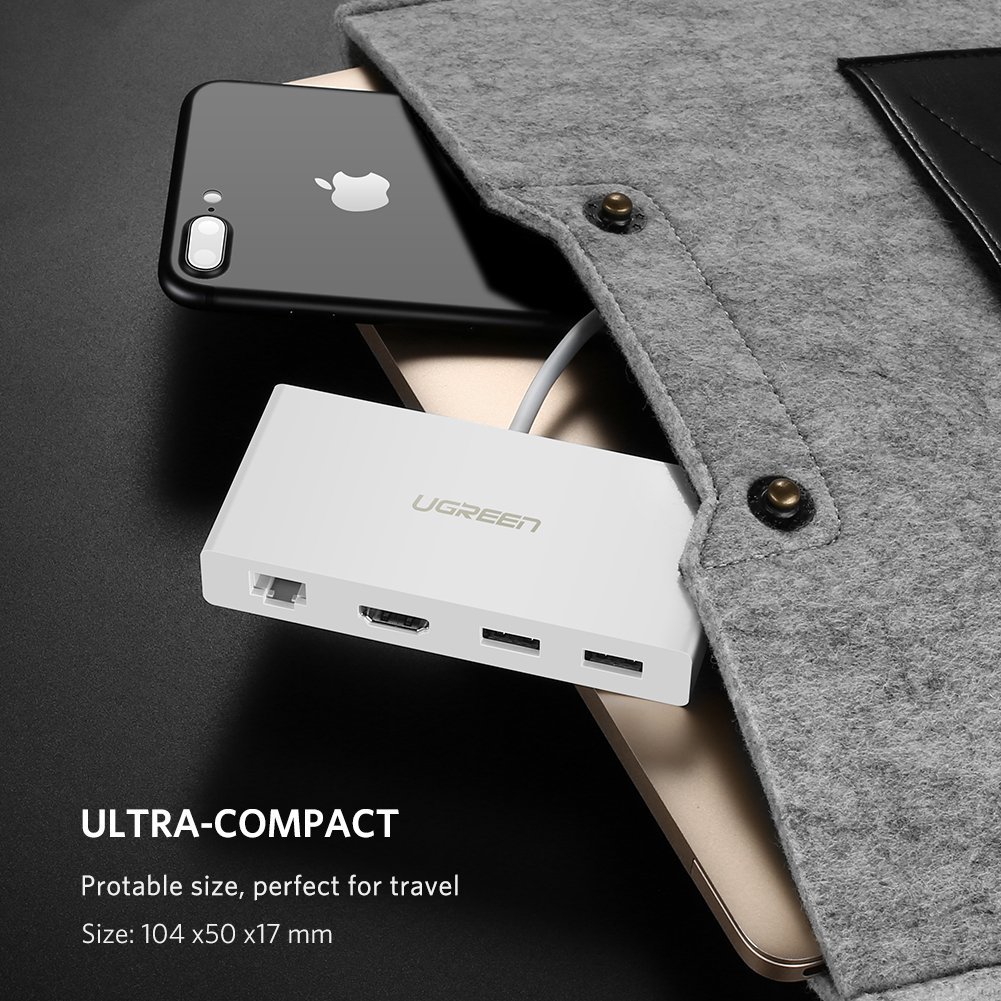 Cáp chuyển đổi USB-C to HDMI+Hub USB + LAN Ugreen 40377